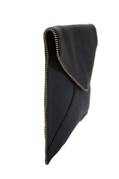 Rebecca Minkoff Womens Leather Snap Closure Envelope Clutch Handbag Black