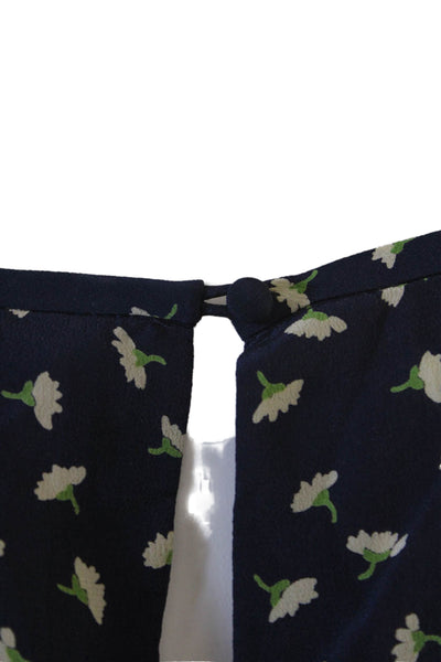 Joie Womens Dark Blue Silk Floral Round Neck Cap Sleeve Blouse Size M