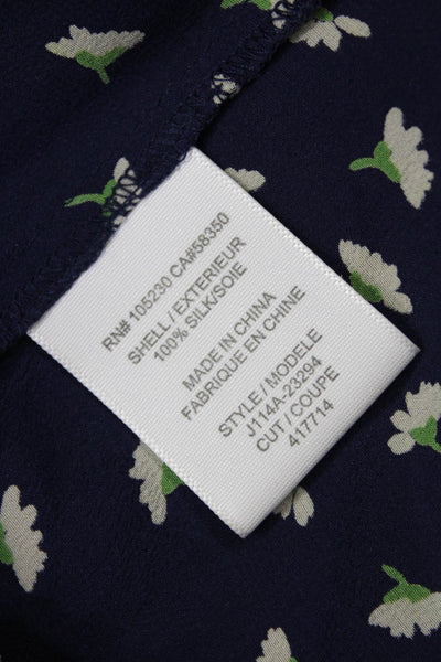Joie Womens Dark Blue Silk Floral Round Neck Cap Sleeve Blouse Size M