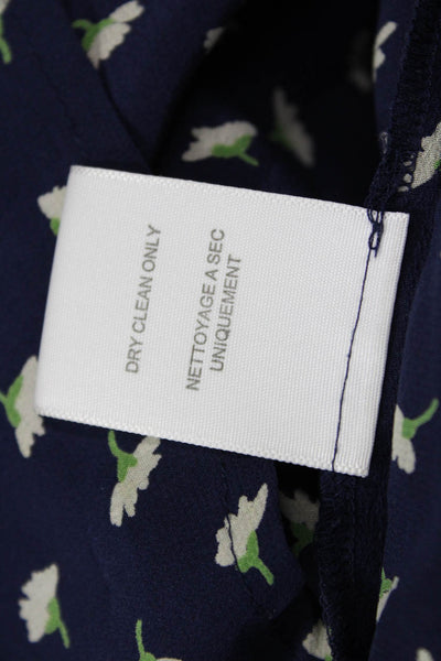 Joie Womens Dark Blue Silk Floral Round Neck Cap Sleeve Blouse Size M