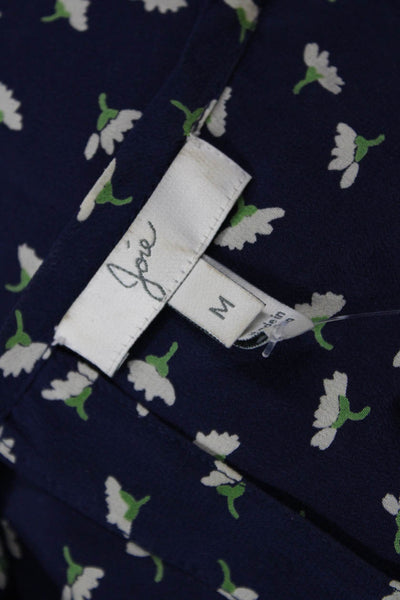 Joie Womens Dark Blue Silk Floral Round Neck Cap Sleeve Blouse Size M
