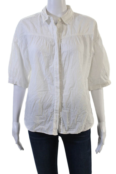 Xirena Women White Cotton Collared Button Up 3/4 Sleeve Top Basic Size M