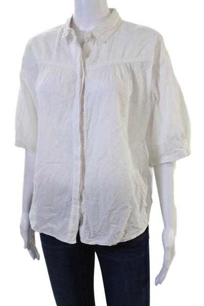 Xirena Women White Cotton Collared Button Up 3/4 Sleeve Top Basic Size M