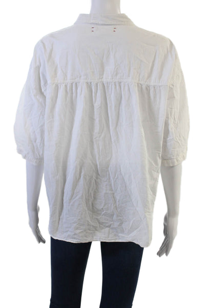 Xirena Women White Cotton Collared Button Up 3/4 Sleeve Top Basic Size M