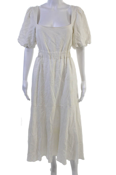 ASTR Women Maxi Sundress White Square Neck Short Sleeve Linen Viscose Size M