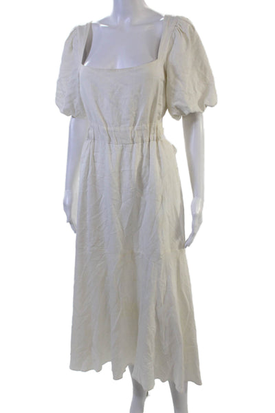 ASTR Women Maxi Sundress White Square Neck Short Sleeve Linen Viscose Size M