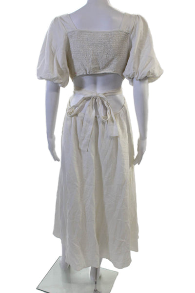 ASTR Women Maxi Sundress White Square Neck Short Sleeve Linen Viscose Size M