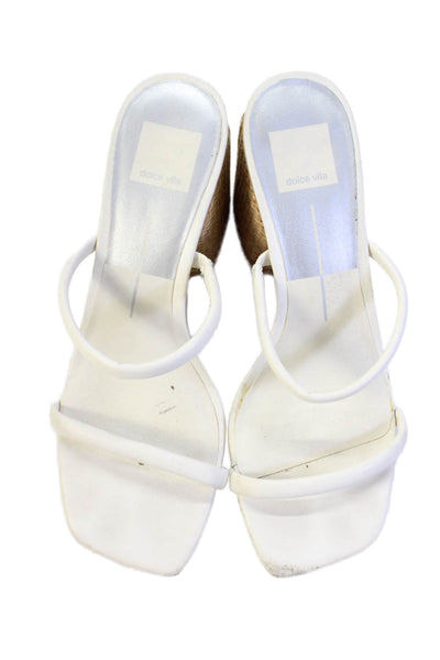 Dolce Vita Womens Leather Slip-On Square Toe High Heeled Sandals White Size 8
