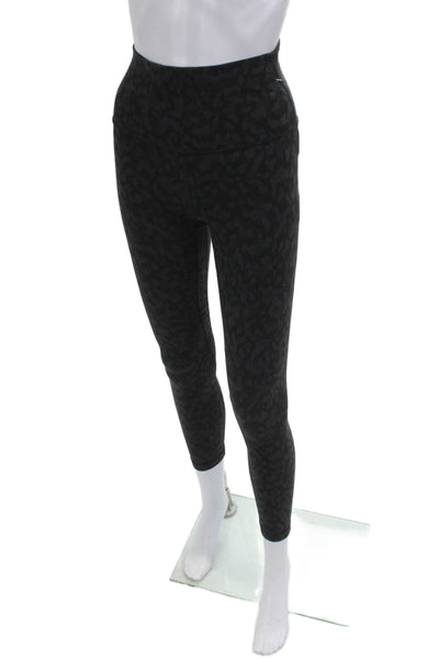 Aqua Womens Ankle Leggings Black Leopard Nylon Blend Zip Size S