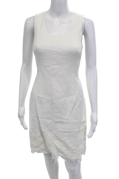 Rebecca Taylor Women Sheath Dress White Sleeveless Zip Round Neck Size 2