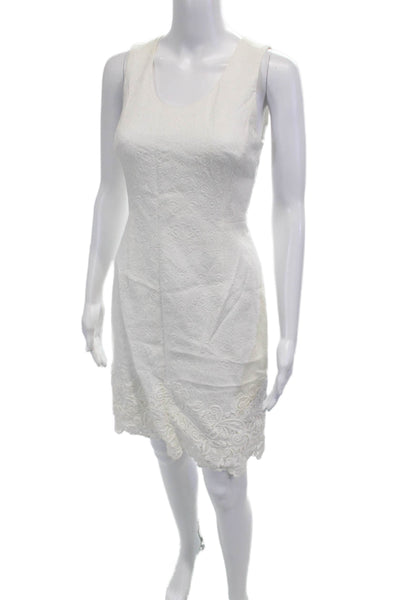 Rebecca Taylor Women Sheath Dress White Sleeveless Zip Round Neck Size 2