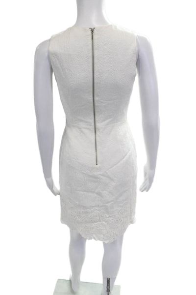 Rebecca Taylor Women Sheath Dress White Sleeveless Zip Round Neck Size 2