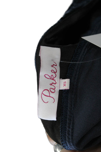 Parker Womens Designer Dark Blue Sleeveless Blouse Viscose Silk Size XS