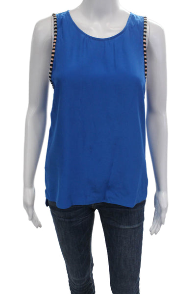 Parker Womens Silk Sleeveless Tank Round Neck Blue Size S