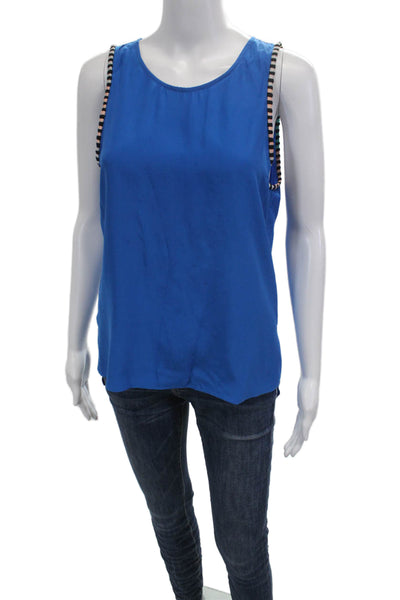 Parker Womens Silk Sleeveless Tank Round Neck Blue Size S