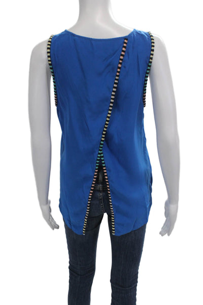 Parker Womens Silk Sleeveless Tank Round Neck Blue Size S