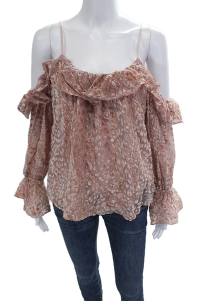 Parker Women Bohemian Animal Print Beige Polyester Long Sleeve Blouse Size S