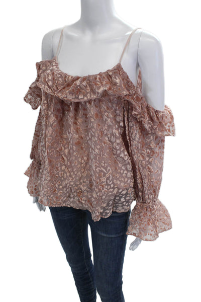 Parker Women Bohemian Animal Print Beige Polyester Long Sleeve Blouse Size S