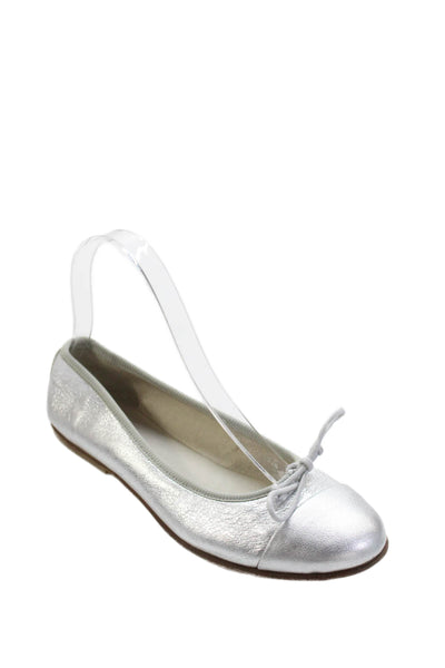 Michael Pasinkoff Womens Leather Bow Accent Slip On Flats Silver Size EUR 36