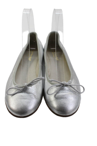 Michael Pasinkoff Womens Leather Bow Accent Slip On Flats Silver Size EUR 36