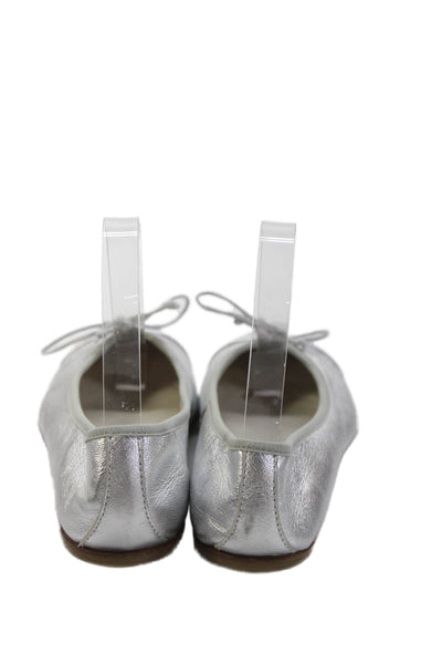 Michael Pasinkoff Womens Leather Bow Accent Slip On Flats Silver Size EUR 36