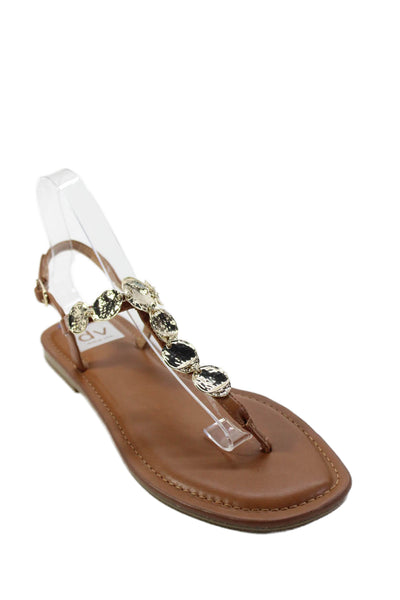 Dolce Vita Womens Embellished Flat Thong Sandals Shoes Brown Gold Size 8.5