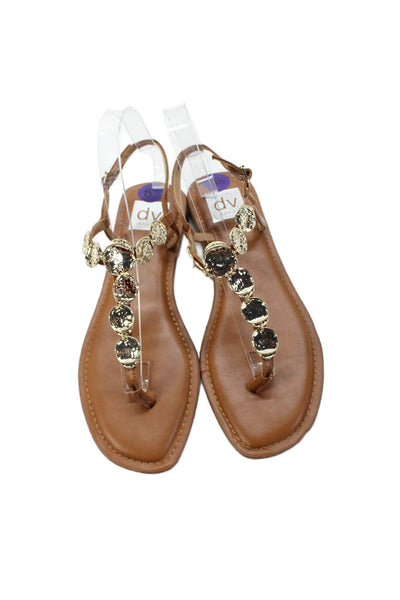 Dolce Vita Womens Embellished Flat Thong Sandals Shoes Brown Gold Size 8.5