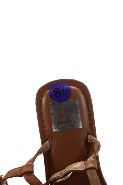 Dolce Vita Womens Embellished Flat Thong Sandals Shoes Brown Gold Size 8.5