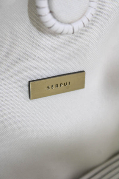 SERPUI Womens Woven Leather Studded Kiss Lock Shoulder Handbag White Gold