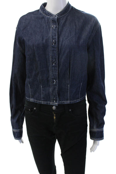 Madewell Women Dark Blue Mock Neck Button Jacket Size M
