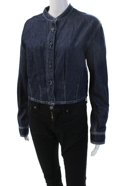 Madewell Women Dark Blue Mock Neck Button Jacket Size M