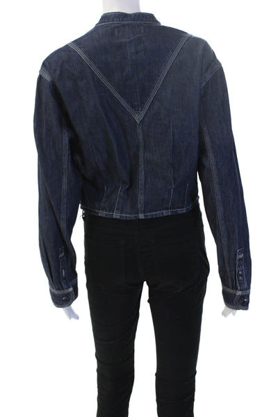 Madewell Women Dark Blue Mock Neck Button Jacket Size M