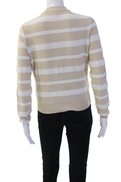 Minnie Rose Unisex Cardigan Beige Striped Crew Neck Button Long Sleeve Size S