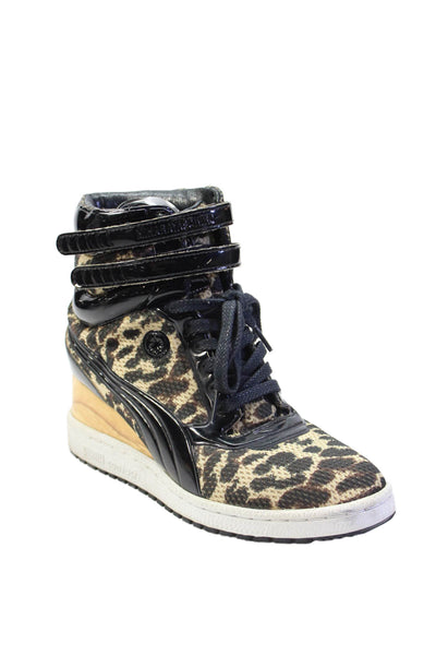 Puma Womens Animal Print Platform High Top Sneakers Beige Size 8.5