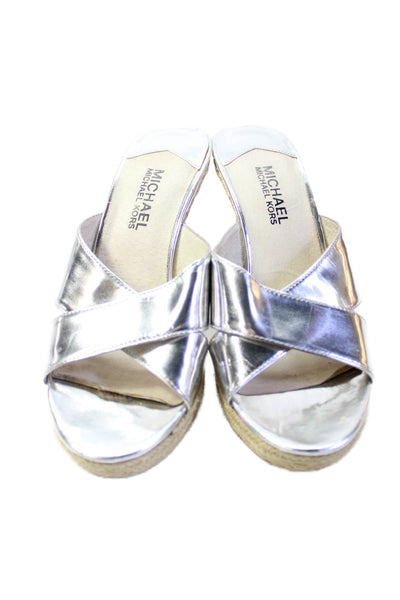 Michael Michael Kors Womens Metallic Wedge Sandals Silver Size 7