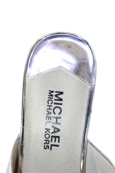 Michael Michael Kors Womens Metallic Wedge Sandals Silver Size 7