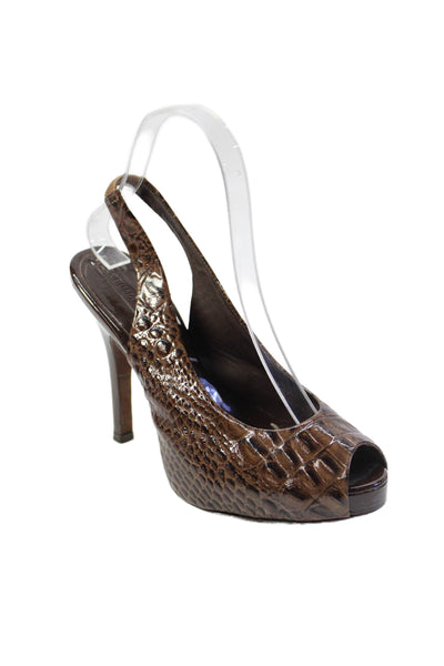 BCBGMAXAZRIA Womens Embossed Leather Slingback Heels Brown Size 37 7