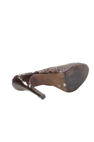 BCBGMAXAZRIA Womens Embossed Leather Slingback Heels Brown Size 37 7