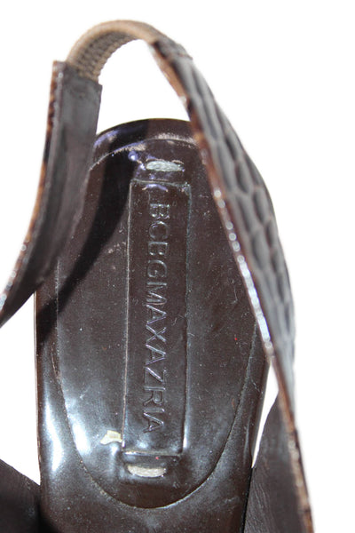 BCBGMAXAZRIA Womens Embossed Leather Slingback Heels Brown Size 37 7