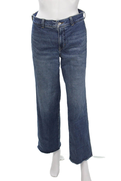 J Crew Unisex High Rise Straight Wide Leg Jeans Dark Blue Size 25