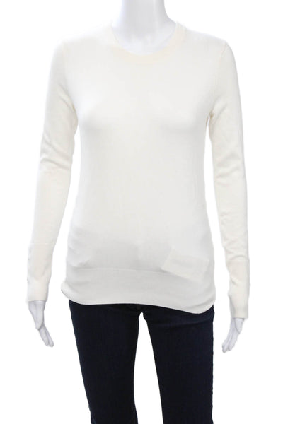 Zara Unisex Pullover Sweater White Crewneck Button Long Sleeve Size S