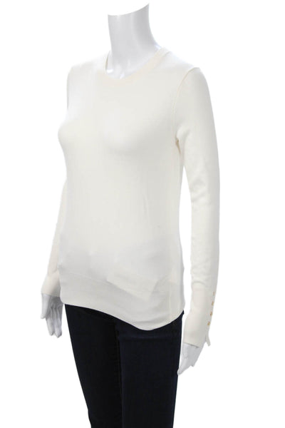 Zara Unisex Pullover Sweater White Crewneck Button Long Sleeve Size S