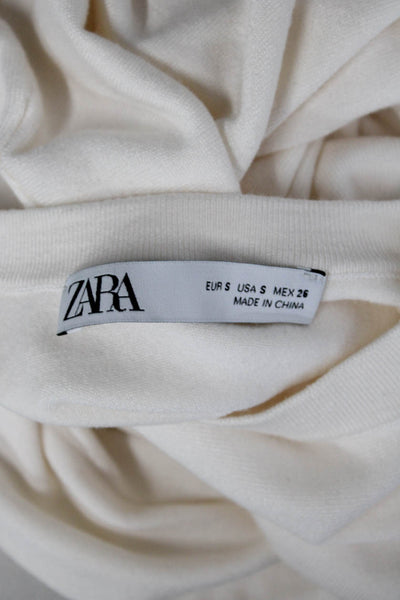 Zara Unisex Pullover Sweater White Crewneck Button Long Sleeve Size S