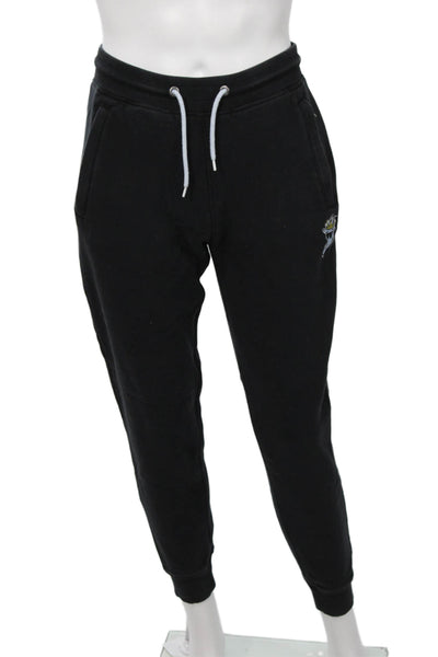 Goat Mens Black Jogger Sweatpants Drawstring Cartoon Cotton Blend Size S