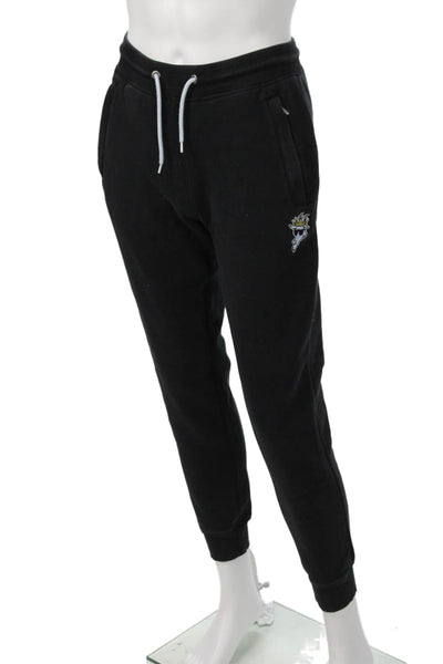Goat Mens Black Jogger Sweatpants Drawstring Cartoon Cotton Blend Size S