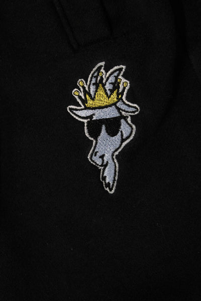 Goat Mens Black Jogger Sweatpants Drawstring Cartoon Cotton Blend Size S