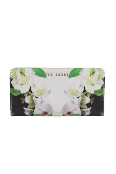 Ted Baker London Womens Zip Around Floral Leather Wallet Black White 8"