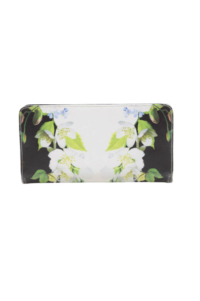 Ted Baker London Womens Zip Around Floral Leather Wallet Black White 8"