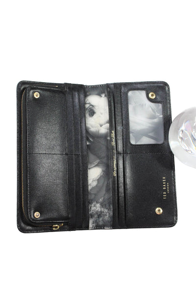 Ted Baker London Womens Zip Around Floral Leather Wallet Black White 8"