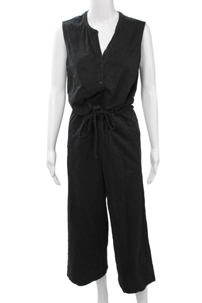 Leallo Women Jumpsuit Black V-Neck Sleeveless Cotton Size M